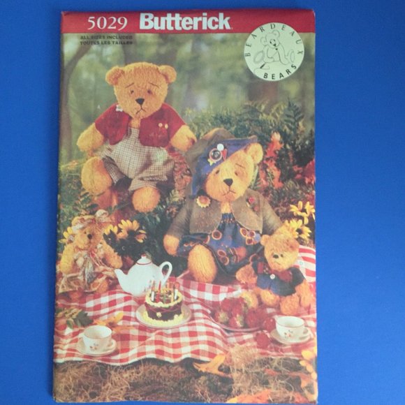 Butterick Other - Butterick Beardeaux Bear Family Sewing Craft Pattern 5029 4 Bears and Clothes UC